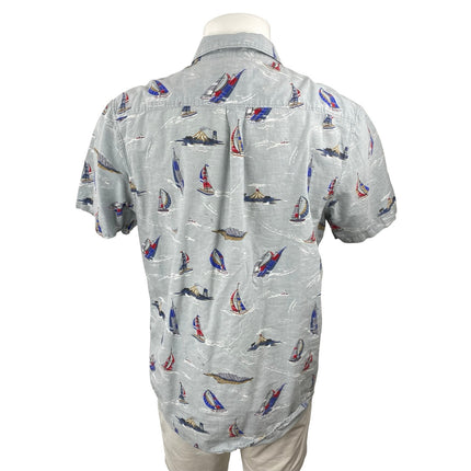 Vans Men's Gray Boat Nautical Pocket Short Sleeve Button Down Shirt Top Size L