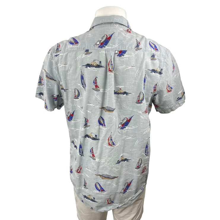 Vans Men's Gray Boat Nautical Pocket Short Sleeve Button Down Shirt Top Size L
