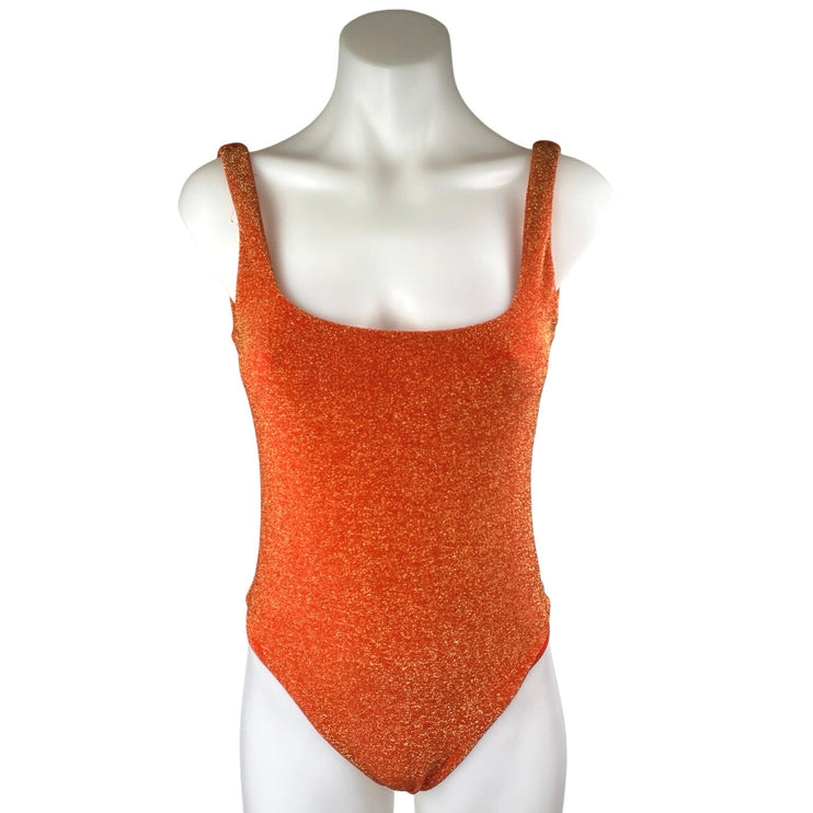 Aerie Sparkle Babewatch Red Metallic Sleeveless Square Neck One Piece Swimsuit M