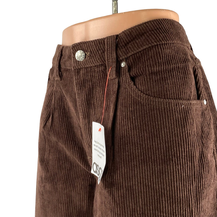 NEW ASOS Women's Brown Corduroy High Rise Wide Leg Baggy Trousers Pants Size 32