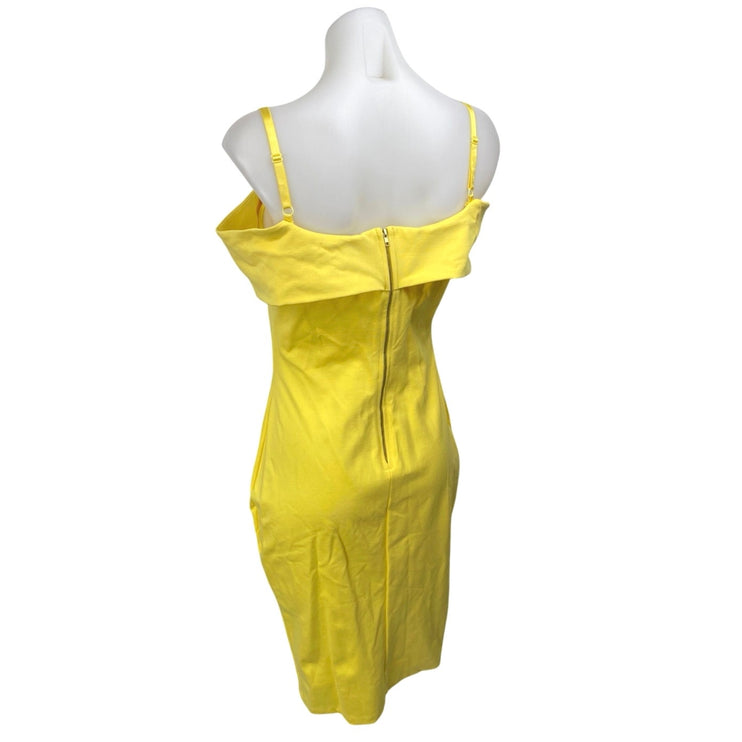 Cameo Yellow Off Shoulder Sweetheart Neck Zipper Mini Pencil Bodycon Dress Sz L