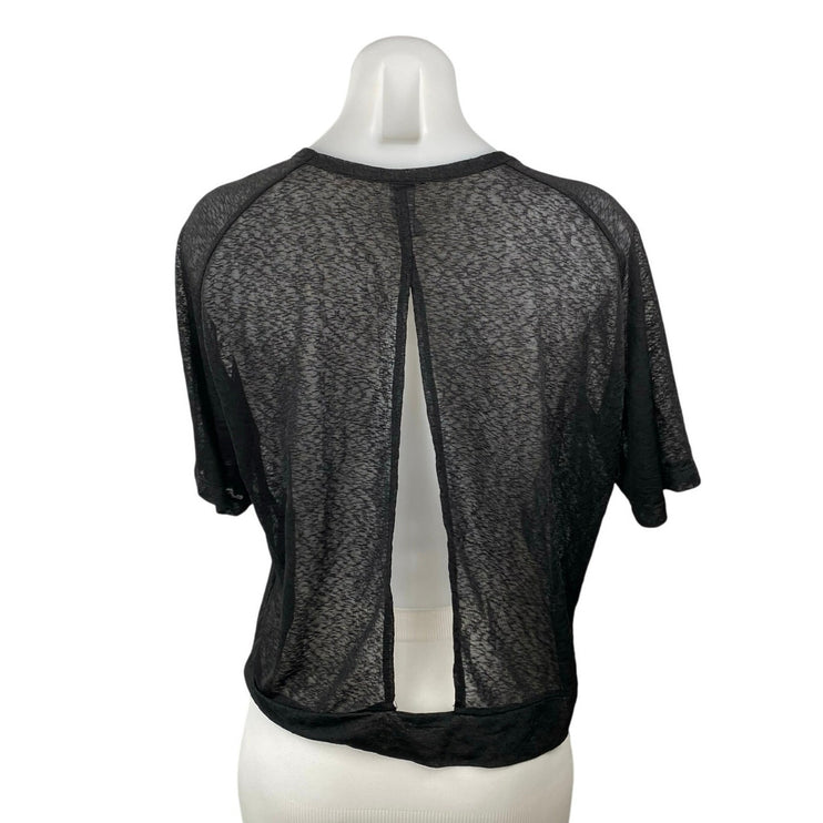 Varley Women's Black V-neck Short Sleeve Relaxed Fit Sheer Coverup Blouse Top S