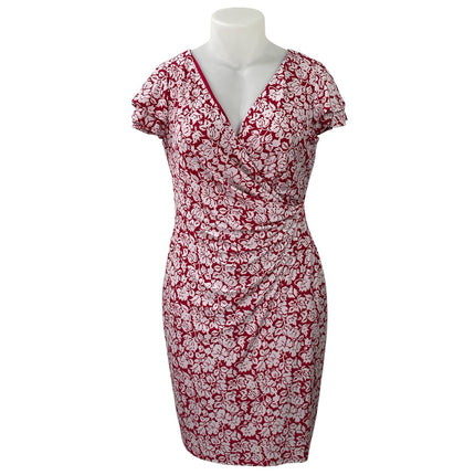 Lauren Ralph Lauren Red White Floral Flutter Sleeve Mini Faux Wrap Dress Size 12