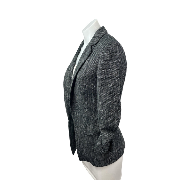 H&M Women's Gray Tweed Ruched Long Sleeve Notched Lapel Blazer Coat Jacket Sz 6