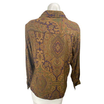 Kenneth Gordon Women's Brown Floral Paisley Long Sleeve Button Up Shirt Top Sz 8