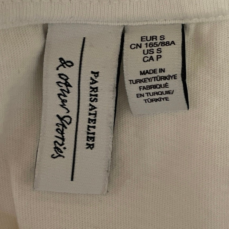 & Other Stories Women's White Lemon Patch Embroidered T Shirt Tee Top Size S
