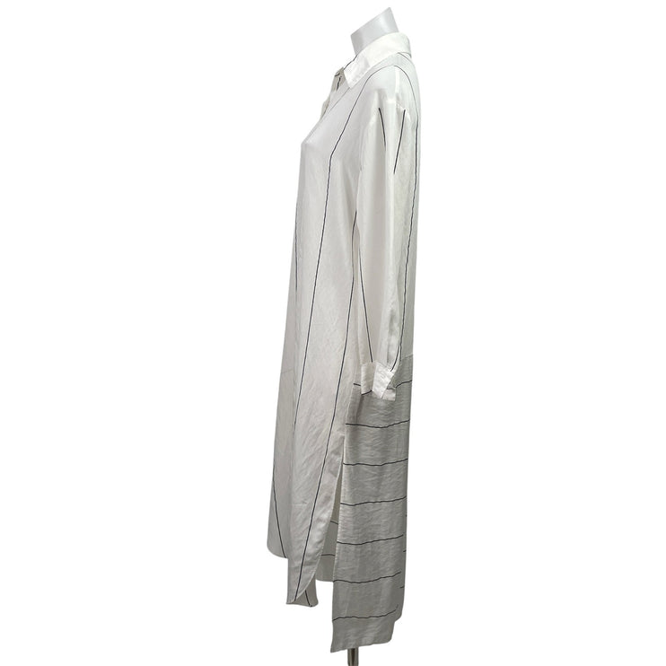 Zara Women's White Striped Long Sleeve Relaxed Button Down Midi Shirt Dress XS