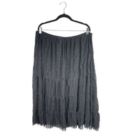 INC International Concepts Black Pleated Sequin Beaded Midi A-Line Skirt Size 2X