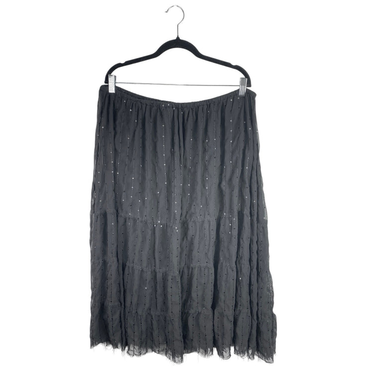 INC International Concepts Black Pleated Sequin Beaded Midi A-Line Skirt Size 2X