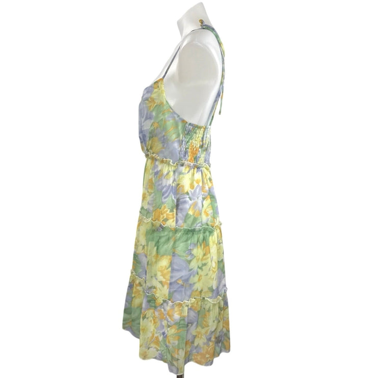 Women's Multicolor Floral Ruffled Tiered Mini Cami Tank Flare A-Line Dress Sz S