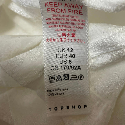 Topshop Women's White Jacquard Ruffle Mock Neck Long Sleeve Blouse Top Size 8