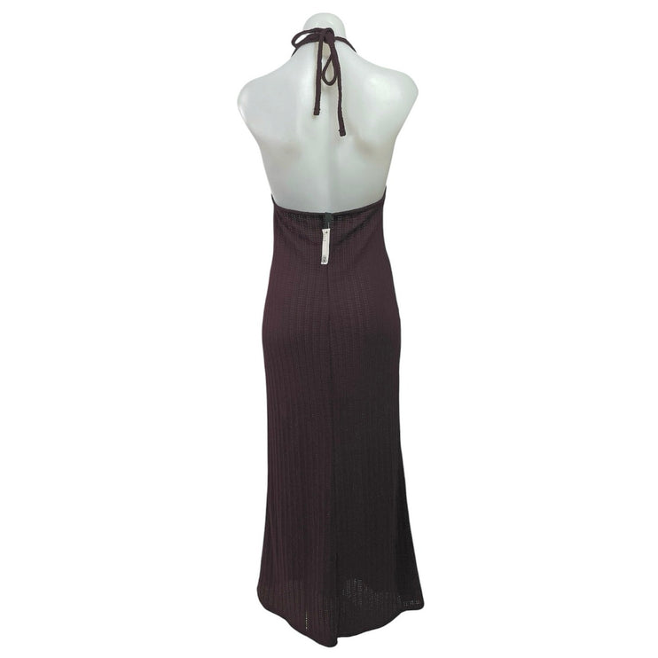 NEW H&M Purple Halter Plunge V Neck Sleeveless Crochet Open Back Maxi Dress S