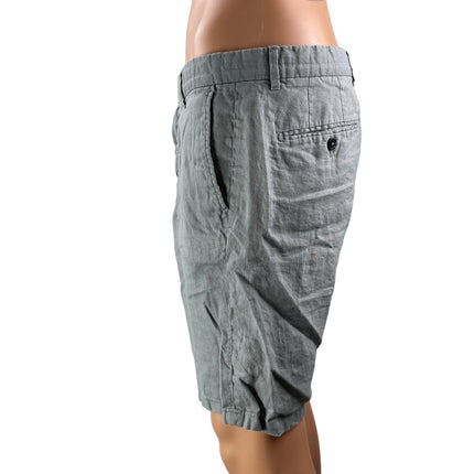 MNG by Mango 100% Linen Men's Gray High Rise Straight Bermuda Casual Shorts 34