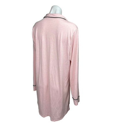 Cupcakes and Cashmere Pink & Black Trim Sleepshirt Button Up Nightgown Dress L