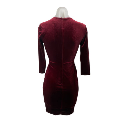 Lulus Red Velvet Velour Deep V Neck Zip Drape Pencil Mini Bodycon Dress Size XS