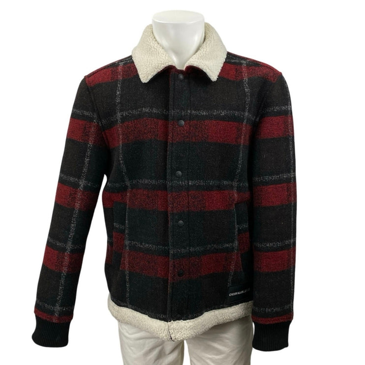 Calvin Klein Jeans Men's Plaid Fleece-Lined Snap Long Sleeve Chore Jacket Size M