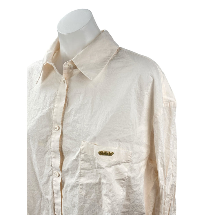 Selkie Women's Light Pink Long Sleeve Pocket Button Down Tunic Shirt Top Size L