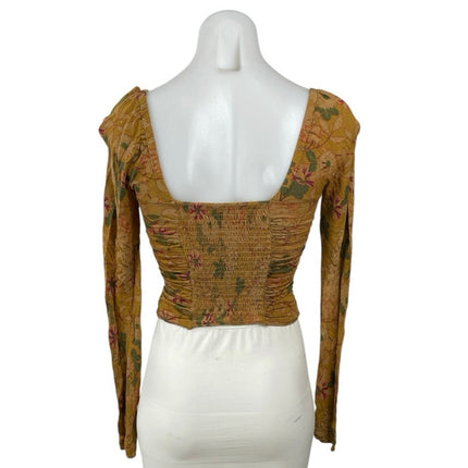 Urban Outfitters Juliana Yellow Mustard Floral Crepe Bustier Corset Crop Top S