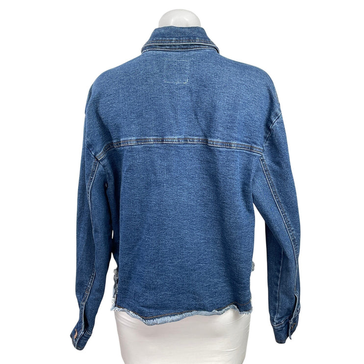 Kensie Blue Button Down Long Sleeve Oversized Pocket Denim Jean Coat Jacket L
