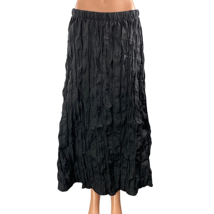 NEW Zara Women's Black Crinkled Textured Pleated Elastic Waist Maxi Skirts Sz S