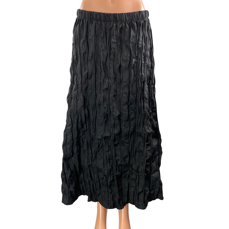 NEW Zara Women's Black Crinkled Textured Pleated Elastic Waist Maxi Skirts Sz S