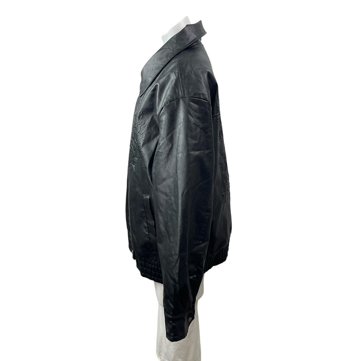 Fashion Nova Oversized Black Embossed Floral Vegan Leather Bomber Coat Jacket M