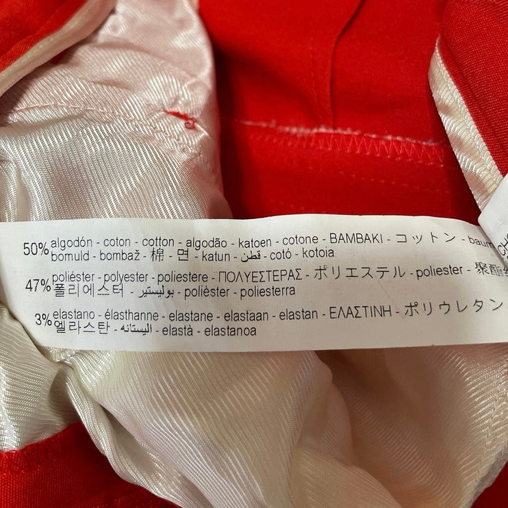 Zara Women's Red Button High Rise Pull On Slim Straight Trousers Pants Size M