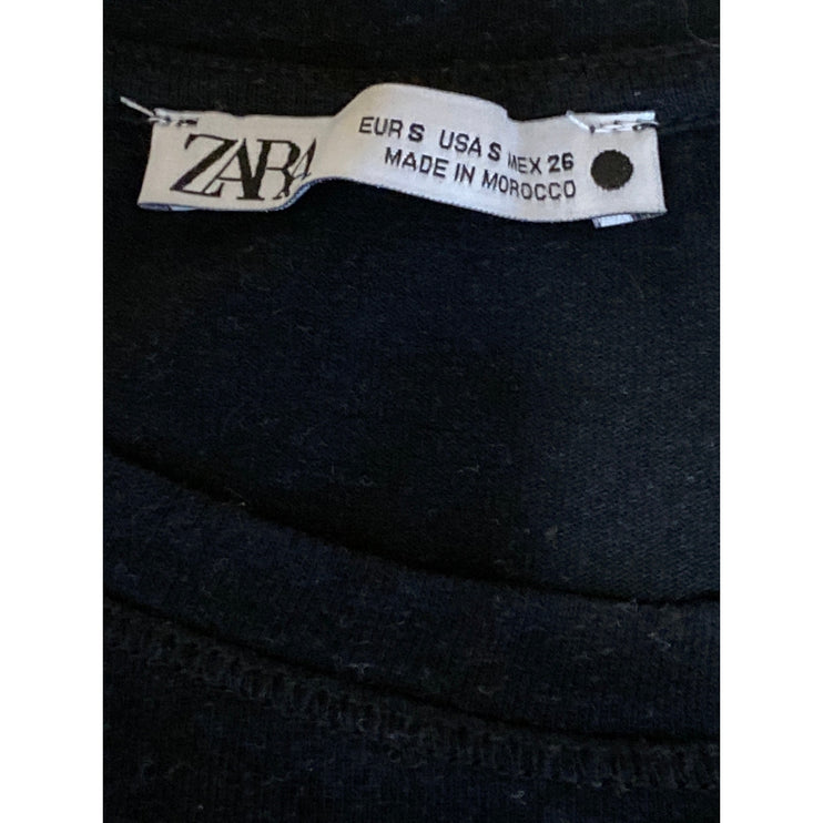 Zara Women's Black Short Sleeve Loose Oversized Boxy Peplum Blouse Top Size S