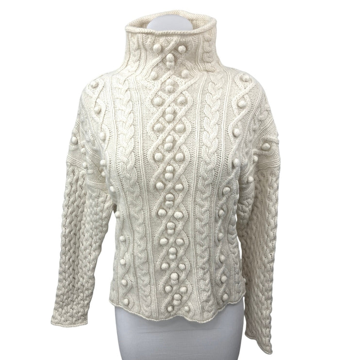 Theory White Wool Cashmere Mixed Cable Knit Long Sleeve Pullover Sweater Top S