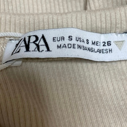 Zara Women's Beige Short Sleeve Ribbed Knit Crew Neck T Shirt Tee Top Size S