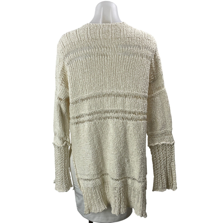 Free People Belong To You Womens Ivory White Long Sleeve Open Knit Sweater Top M