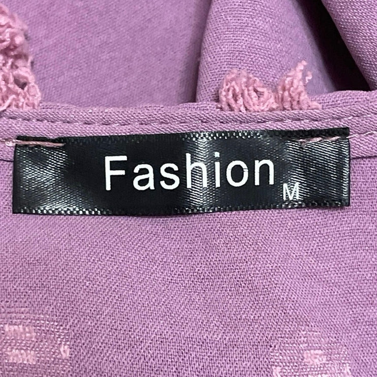 Fashion Women's Purple Short Flutter Sleeve V Neck Swiss Dot Maxi Dress Size M