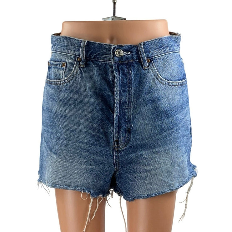 Pacsun Blue Ultra High Rise Frayed Hem Wide Leg Vintage Denim Jeans Shorts Sz 28