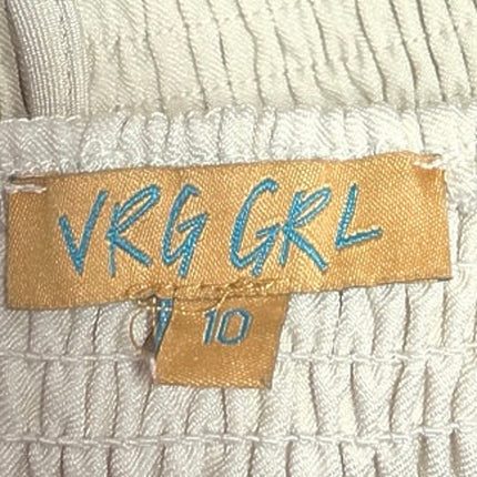 VRG GRL Cream Lace Up Smocked Sleeveless Bustier Corset Crop Tank Top Size 10