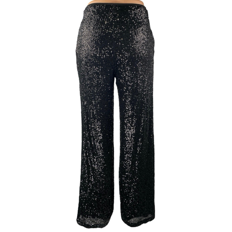 ASOS Design Black Sequin Shimmer Glitter Wide Leg High Waist Trousers Pants Sz 4