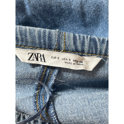 Zara Women's Blue Floral Embroidered Elastic Waist Denim Jeans Maxi Skirt Size S