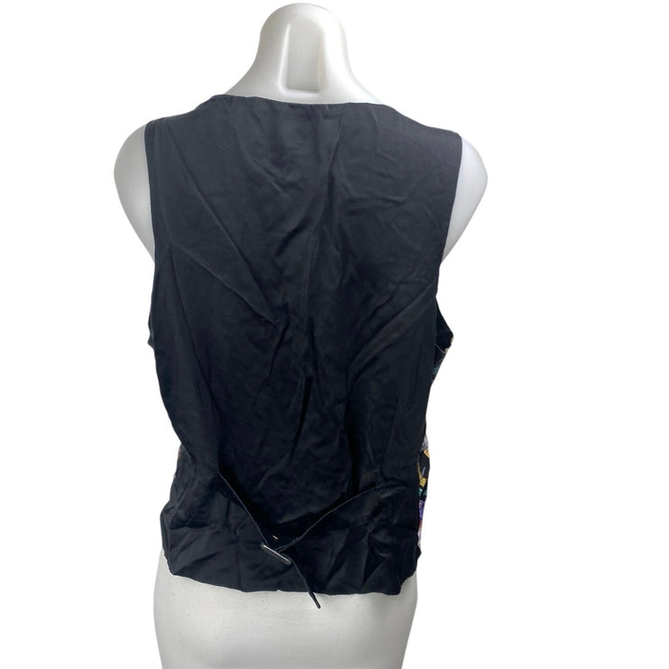 Vintage Nicole Miller Multicolor 100% Silk Graphic Print Sleeveless Vest Top XL