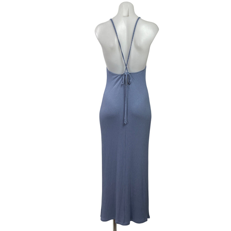 Reformation Brant Ribbed Knit Sleeveless V Neck Cross Back Bodycon Midi Dress M