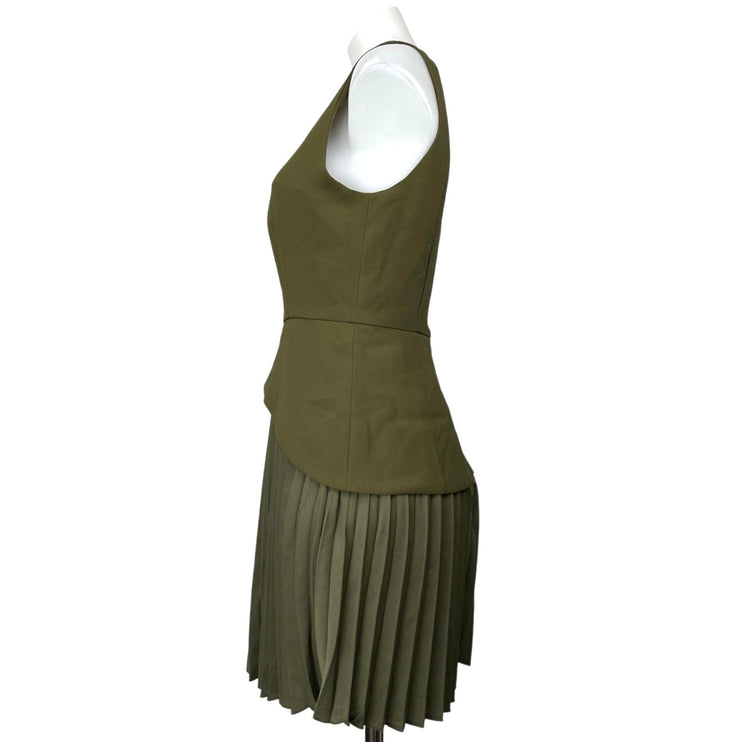 Commense Green Sleeveless Pleated Plisse Layered Mini Tank Flare A-Line Dress M