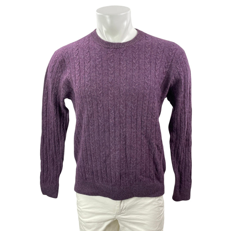 Raffi Men's Purple 100% Cashmere Cable Knit Crew Neck Long Sleeve Sweater Top XL