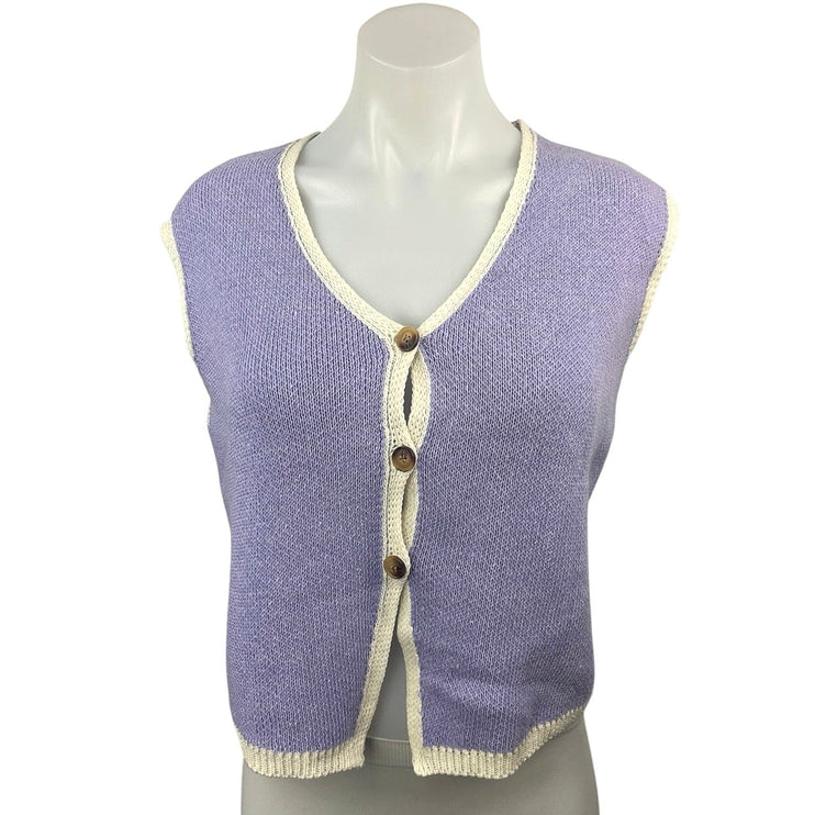 Vintage Closet Purple Sleeveless Button Up Knit Cardigan Sweater Vest Top Sz S/M