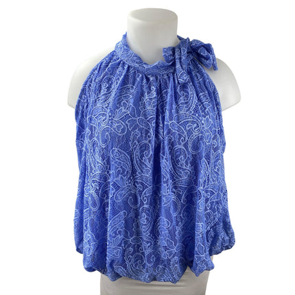 NEW Ashley Stewart Women's Blue Floral Lace Paisley Sleeveless Blouse Top 22/24