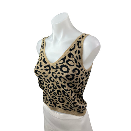 Abercrombie & Fitch Beige Black Leopard Sleeveless V Neck Sweater Tank Top Sz M