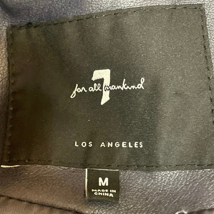 7 For All Mankind Black Faux Leather Vegan Cropped Biker Moto Coat Jacket Size M