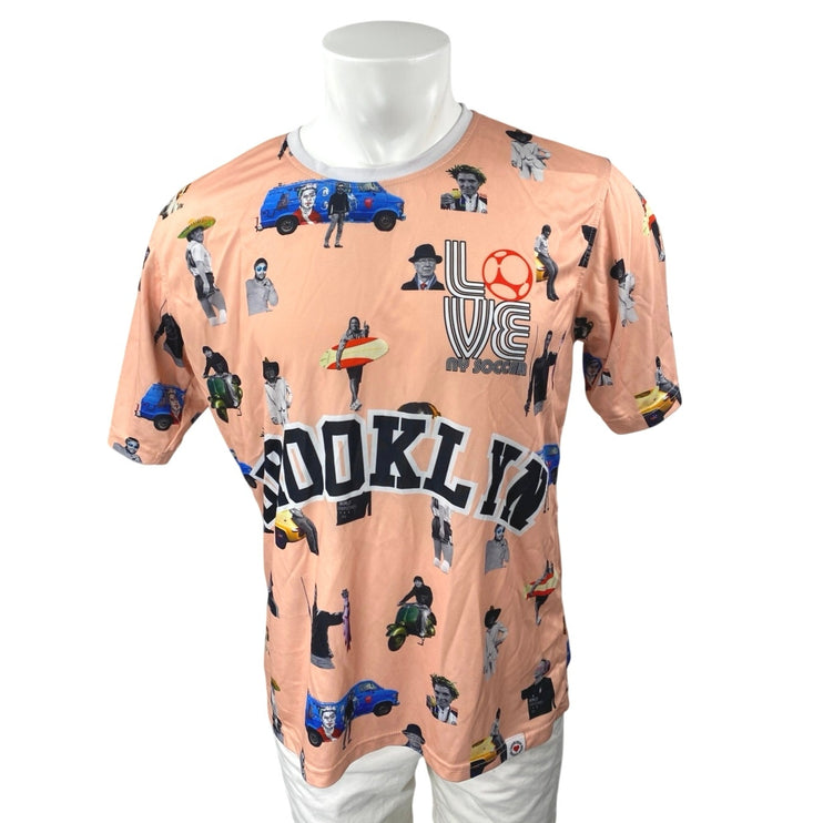 Brooklyn Glamorama LoveNYSoccer Orange Short Sleeve Jersey Tee T-Shirt Top Sz L