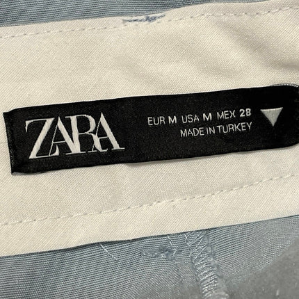 Zara Women's Blue Linen High Waisted Pleated Wide Leg Trousers Pants Size M