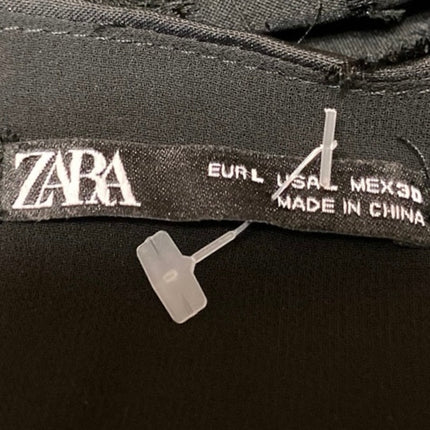 Zara Black Sleeveless Tie Strap Fringe Tiered Cami Tank Mini Shift Dress Size L