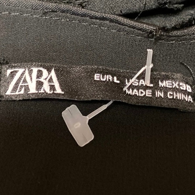 Zara Black Sleeveless Tie Strap Fringe Tiered Cami Tank Mini Shift Dress Size L