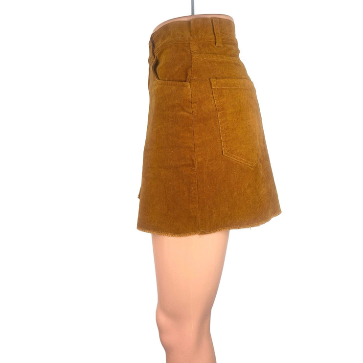 Rue 21 Brown Orange Corduroy Frayed Hem Pencil Straight Pockets Mini Skirt Sz M