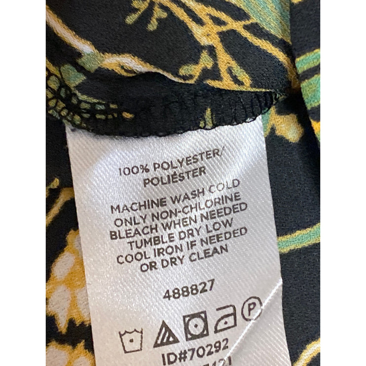 Ann Taylor LOFT Black Floral Cottagecore Ruffle Sleeve V Neck Blouse Top Size L